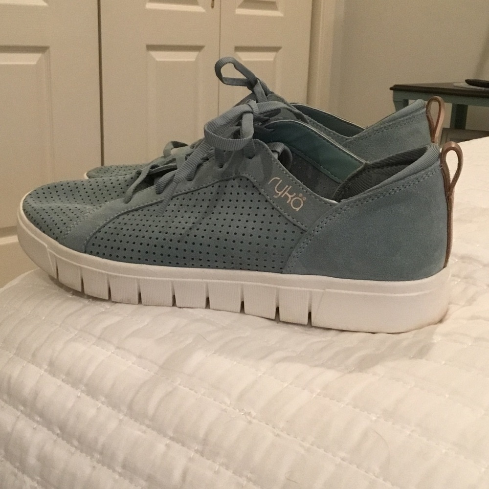 Ryka Light Blue Suede Perforated Sneakers sz 8.5 wide